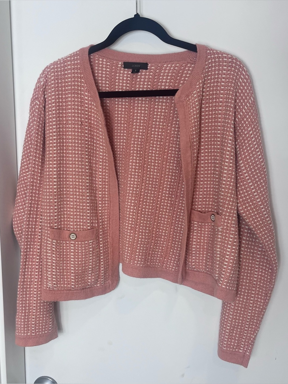 J. Crew Pink Textured Open Cardigan Women's Small Sweater Peach Pink Femme